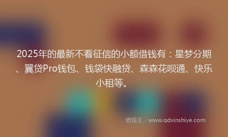 2025年的最新不看征信的小额借钱有：星梦分期、翼贷Pro钱包、钱袋快融贷、森森花呗通、快乐小租等。