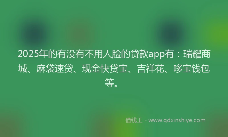 2025年的有没有不用人脸的贷款app有：瑞耀商城、麻袋速贷、现金快贷宝、吉祥花、哆宝钱包等。
