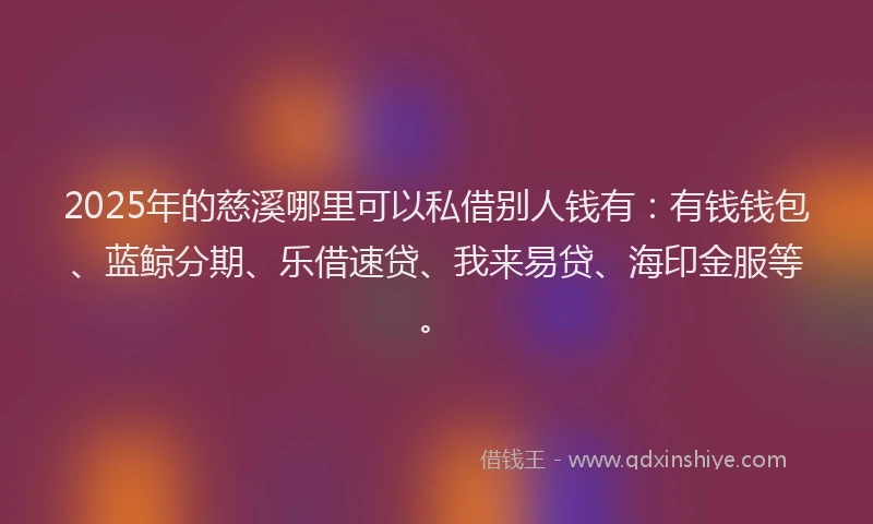 2025年的慈溪哪里可以私借别人钱有：有钱钱包、蓝鲸分期、乐借速贷、我来易贷、海印金服等。