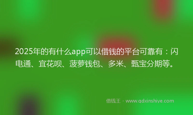 2025年的有什么app可以借钱的平台可靠有：闪电通、宜花呗、菠萝钱包、多米、甄宝分期等。