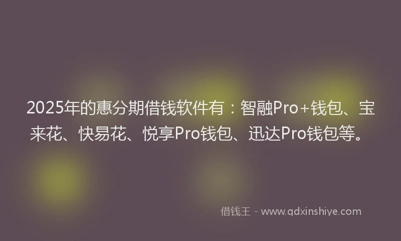 2025年的惠分期借钱软件有：智融Pro+钱包、宝来花、快易花、悦享Pro钱包、迅达Pro钱包等。