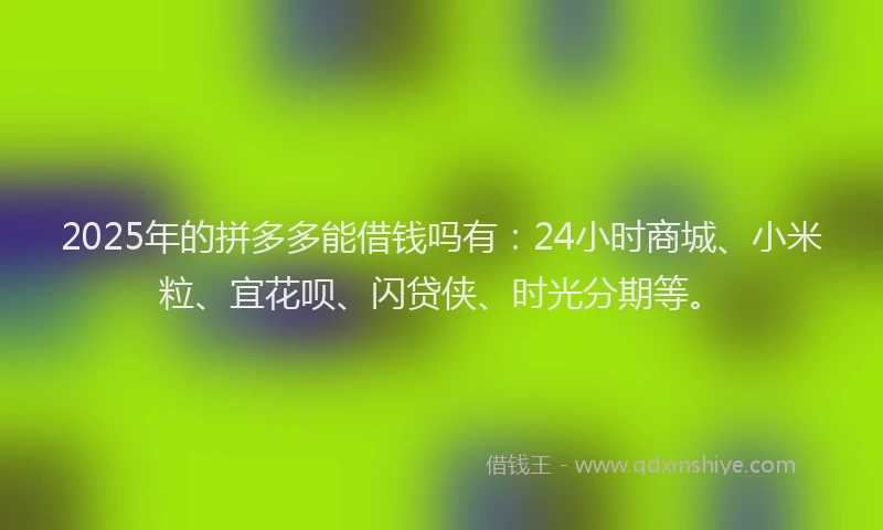 2025年的拼多多能借钱吗有：24小时商城、小米粒、宜花呗、闪贷侠、时光分期等。