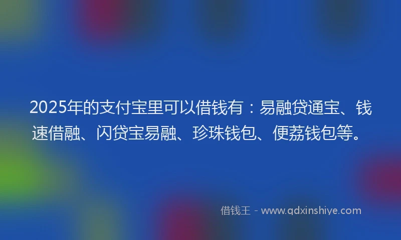 2025年的支付宝里可以借钱有：易融贷通宝、钱速借融、闪贷宝易融、珍珠钱包、便荔钱包等。