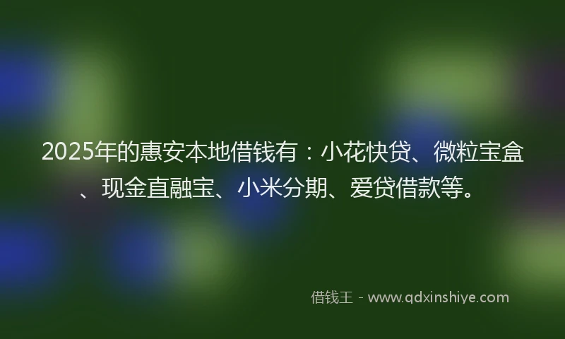 2025年的惠安本地借钱有：小花快贷、微粒宝盒、现金直融宝、小米分期、爱贷借款等。