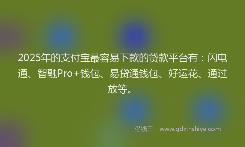 2025年的支付宝最容易下款的贷款平台有：闪电通、智融Pro+钱包、易贷通钱包、好运花、通过放等。