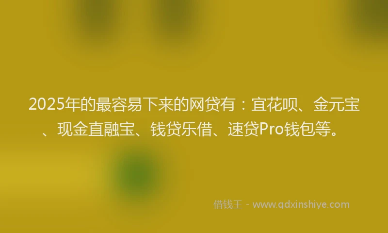 2025年的最容易下来的网贷有：宜花呗、金元宝、现金直融宝、钱贷乐借、速贷Pro钱包等。