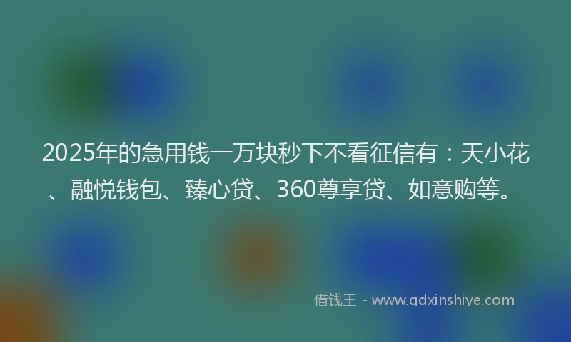 2025年的急用钱一万块秒下不看征信有：天小花、融悦钱包、臻心贷、360尊享贷、如意购等。