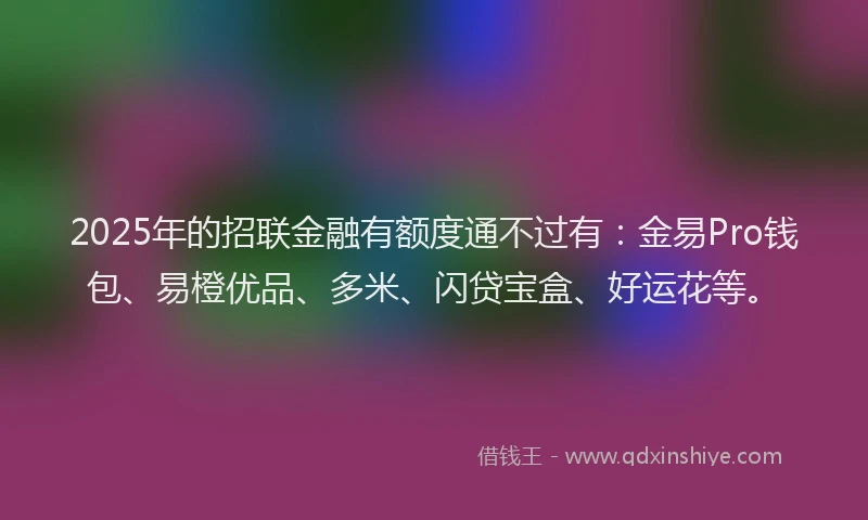 2025年的招联金融有额度通不过有：金易Pro钱包、易橙优品、多米、闪贷宝盒、好运花等。