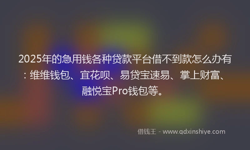 2025年的急用钱各种贷款平台借不到款怎么办有：维维钱包、宜花呗、易贷宝速易、掌上财富、融悦宝Pro钱包等。