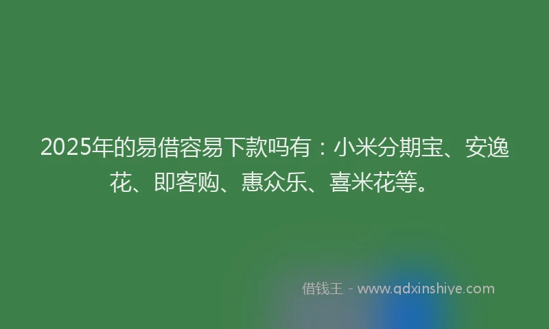 2025年的易借容易下款吗有：小米分期宝、安逸花、即客购、惠众乐、喜米花等。