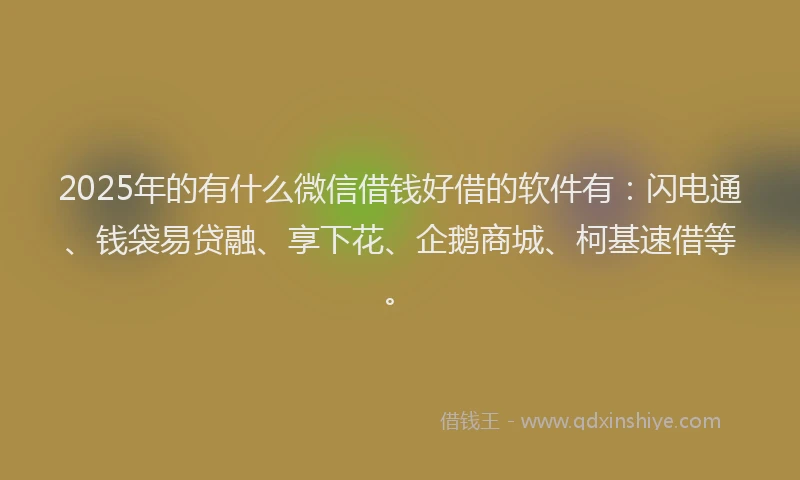 2025年的有什么微信借钱好借的软件有：闪电通、钱袋易贷融、享下花、企鹅商城、柯基速借等。