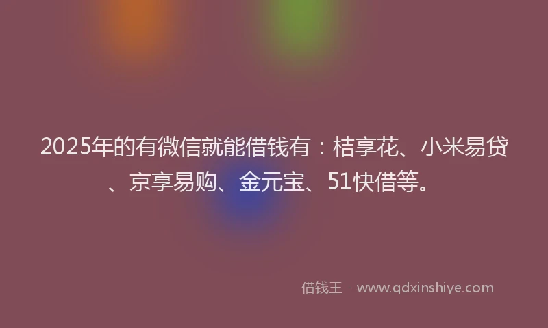 2025年的有微信就能借钱有：桔享花、小米易贷、京享易购、金元宝、51快借等。