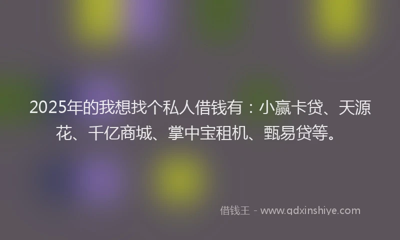 2025年的我想找个私人借钱有：小赢卡贷、天源花、千亿商城、掌中宝租机、甄易贷等。
