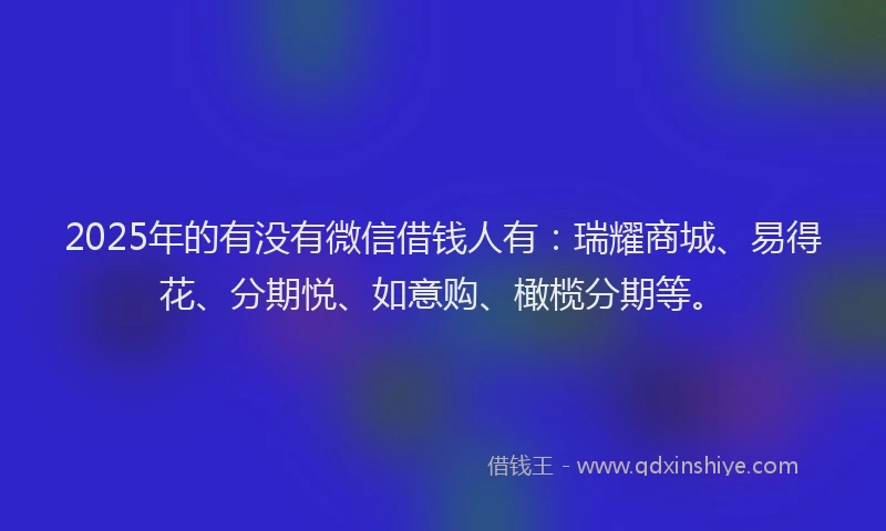 2025年的有没有微信借钱人有：瑞耀商城、易得花、分期悦、如意购、橄榄分期等。