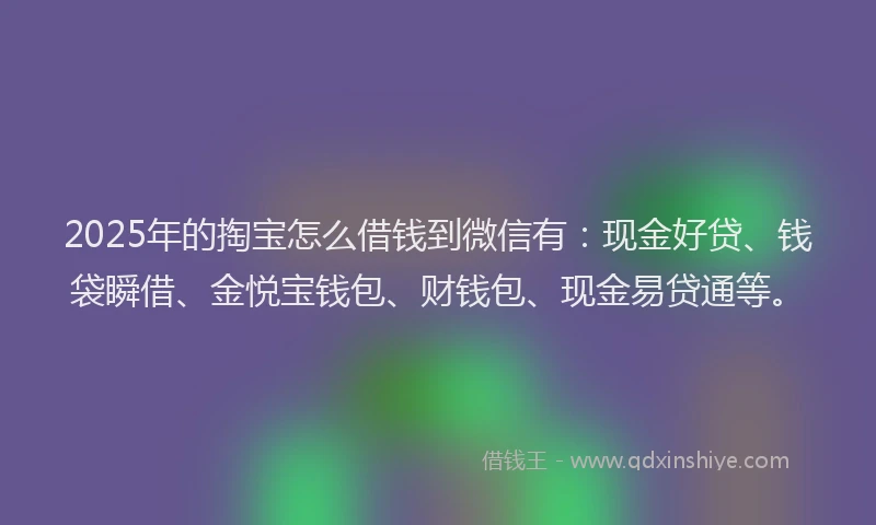 2025年的掏宝怎么借钱到微信有：现金好贷、钱袋瞬借、金悦宝钱包、财钱包、现金易贷通等。