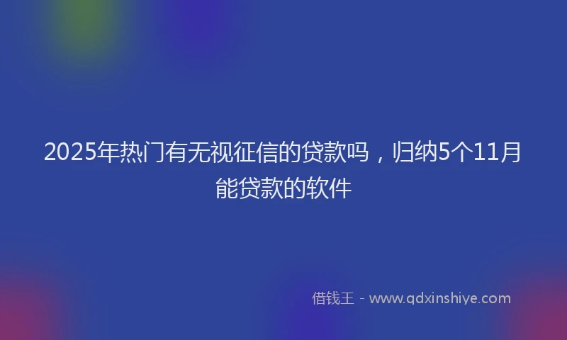 2025年热门有无视征信的贷款吗，归纳5个11月能贷款的软件