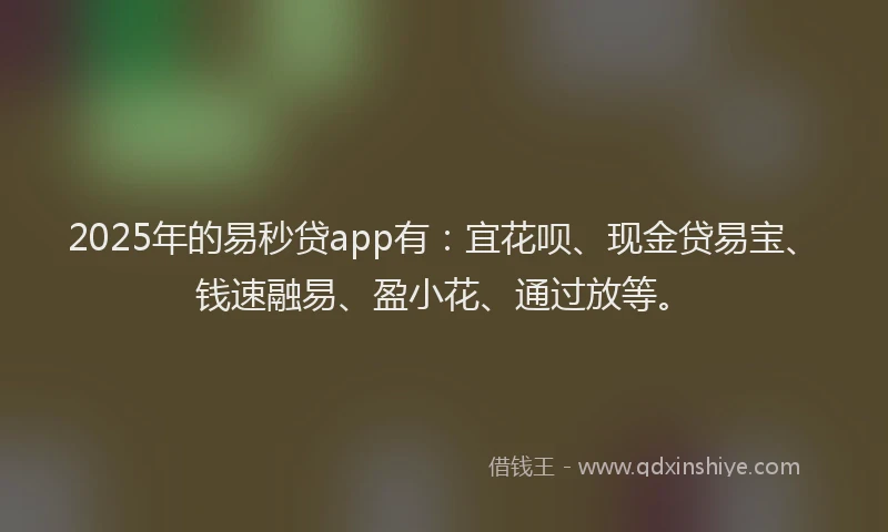 2025年的易秒贷app有：宜花呗、现金贷易宝、钱速融易、盈小花、通过放等。