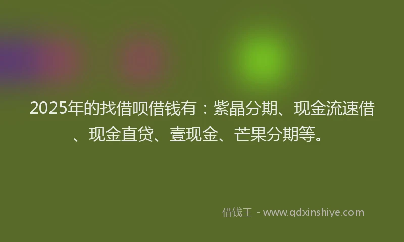 2025年的找借呗借钱有：紫晶分期、现金流速借、现金直贷、壹现金、芒果分期等。