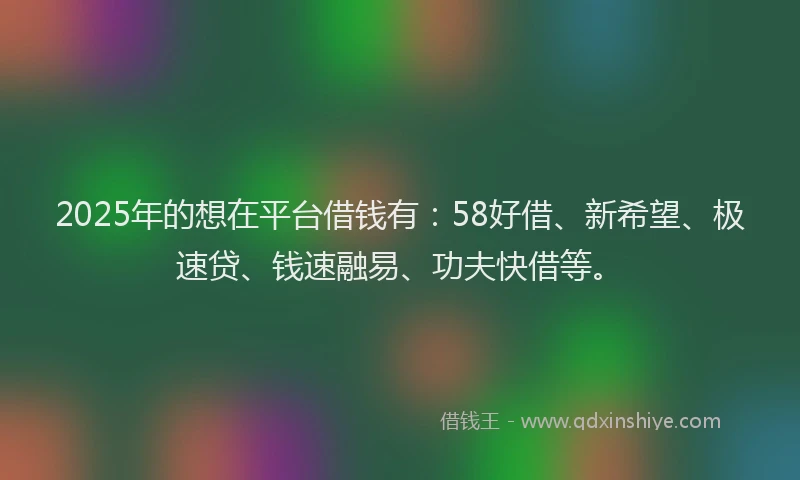 2025年的想在平台借钱有：58好借、新希望、极速贷、钱速融易、功夫快借等。