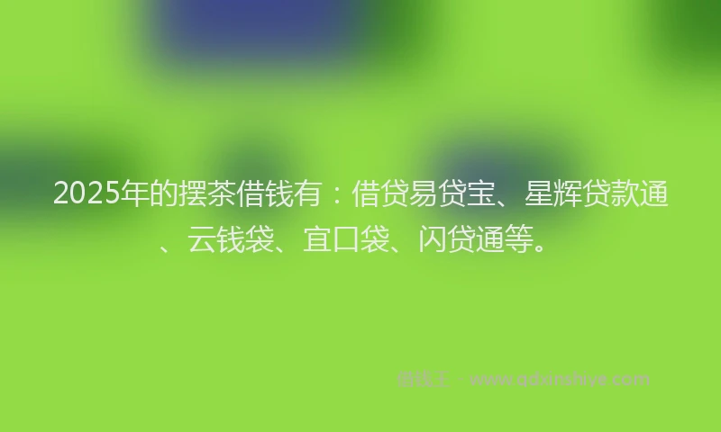 2025年的摆茶借钱有：借贷易贷宝、星辉贷款通、云钱袋、宜口袋、闪贷通等。