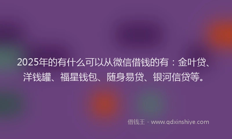 2025年的有什么可以从微信借钱的有：金叶贷、洋钱罐、福星钱包、随身易贷、银河信贷等。