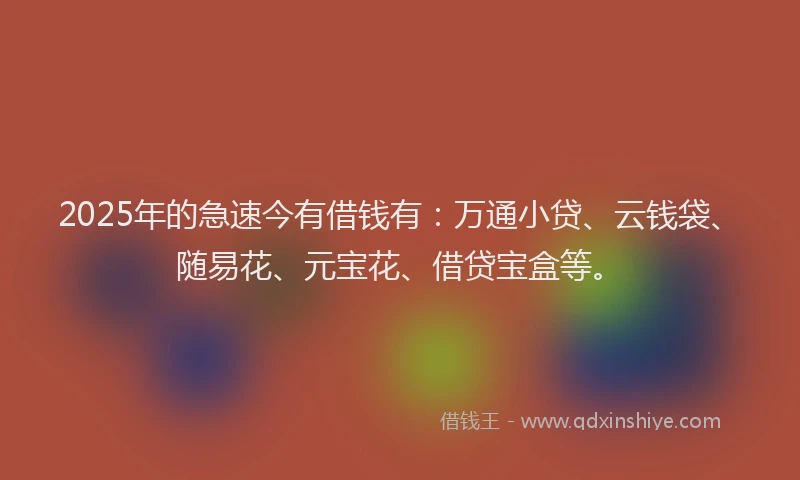 2025年的急速今有借钱有：万通小贷、云钱袋、随易花、元宝花、借贷宝盒等。