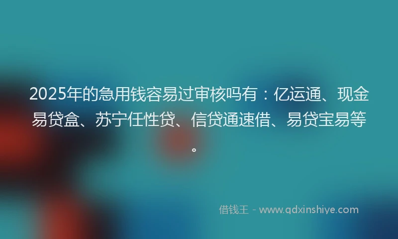 2025年的急用钱容易过审核吗有：亿运通、现金易贷盒、苏宁任性贷、信贷通速借、易贷宝易等。