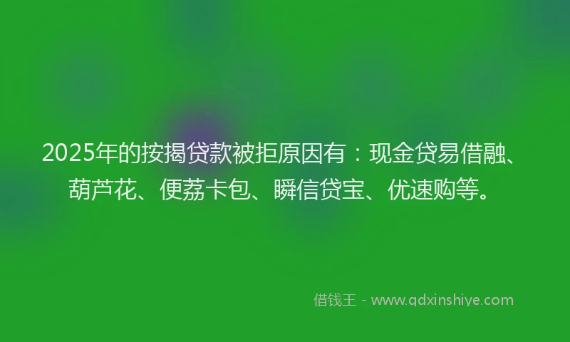 2025年的按揭贷款被拒原因有：现金贷易借融、葫芦花、便荔卡包、瞬信贷宝、优速购等。