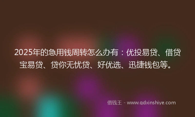 2025年的急用钱周转怎么办有：优投易贷、借贷宝易贷、贷你无忧贷、好优选、迅捷钱包等。