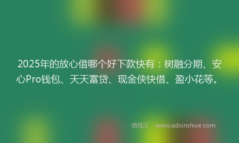 2025年的放心借哪个好下款快有：树融分期、安心Pro钱包、天天富贷、现金侠快借、盈小花等。