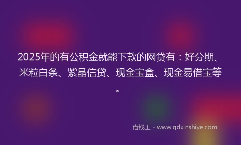 2025年的有公积金就能下款的网贷有：好分期、米粒白条、紫晶信贷、现金宝盒、现金易借宝等。
