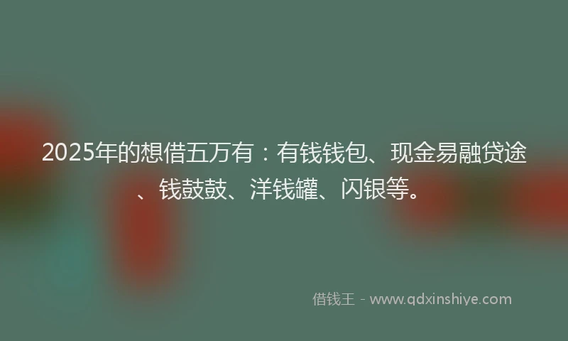 2025年的想借五万有：有钱钱包、现金易融贷途、钱鼓鼓、洋钱罐、闪银等。