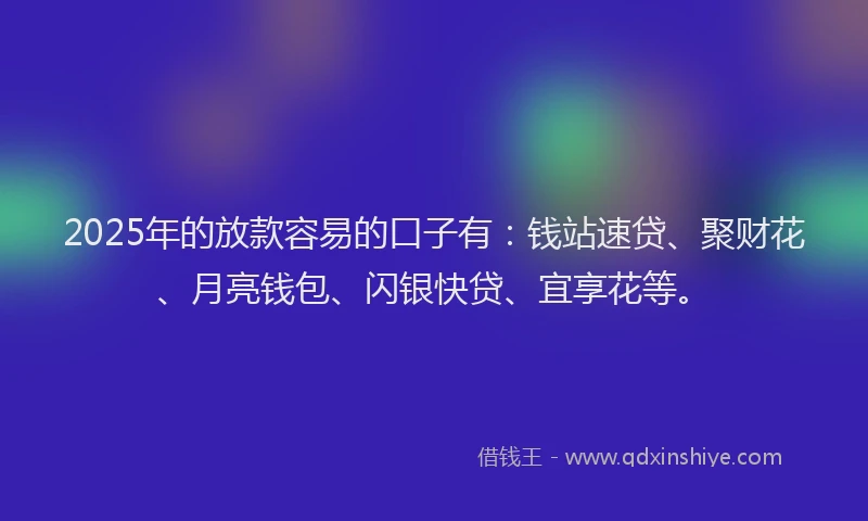 2025年的放款容易的口子有：钱站速贷、聚财花、月亮钱包、闪银快贷、宜享花等。