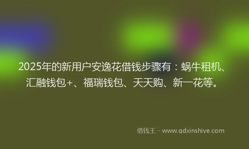 2025年的新用户安逸花借钱步骤有：蜗牛租机、汇融钱包+、福瑞钱包、天天购、新一花等。