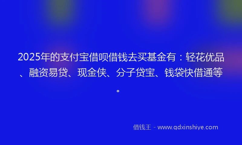 2025年的支付宝借呗借钱去买基金有：轻花优品、融资易贷、现金侠、分子贷宝、钱袋快借通等。