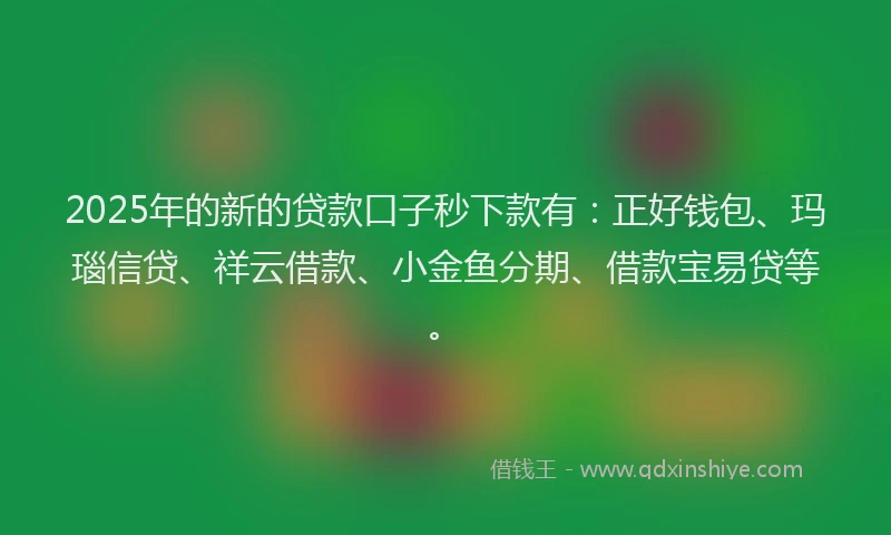 2025年的新的贷款口子秒下款有：正好钱包、玛瑙信贷、祥云借款、小金鱼分期、借款宝易贷等。