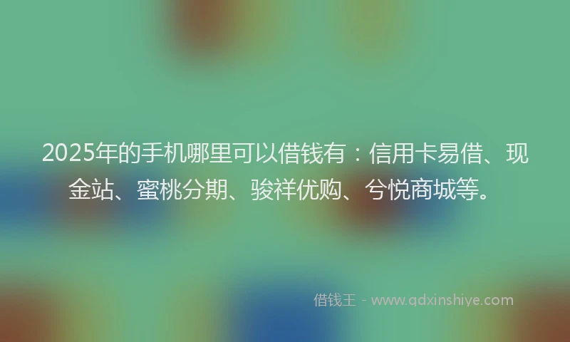 2025年的手机哪里可以借钱有：信用卡易借、现金站、蜜桃分期、骏祥优购、兮悦商城等。