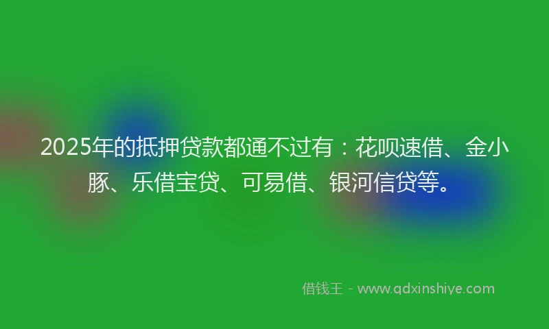 2025年的抵押贷款都通不过有：花呗速借、金小豚、乐借宝贷、可易借、银河信贷等。