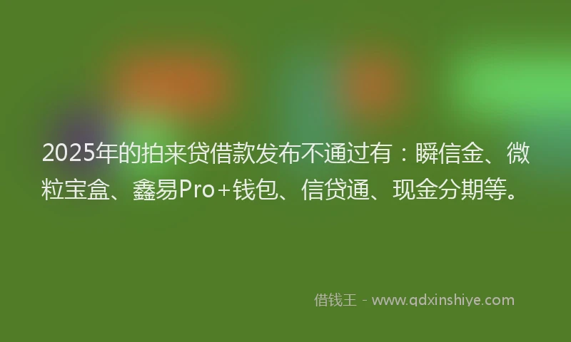 2025年的拍来贷借款发布不通过有：瞬信金、微粒宝盒、鑫易Pro+钱包、信贷通、现金分期等。