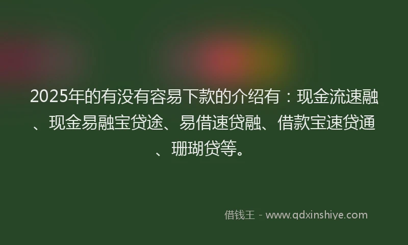 2025年的有没有容易下款的介绍有：现金流速融、现金易融宝贷途、易借速贷融、借款宝速贷通、珊瑚贷等。