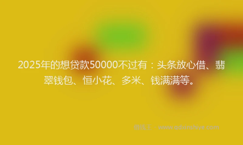 2025年的想贷款50000不过有：头条放心借、翡翠钱包、恒小花、多米、钱满满等。