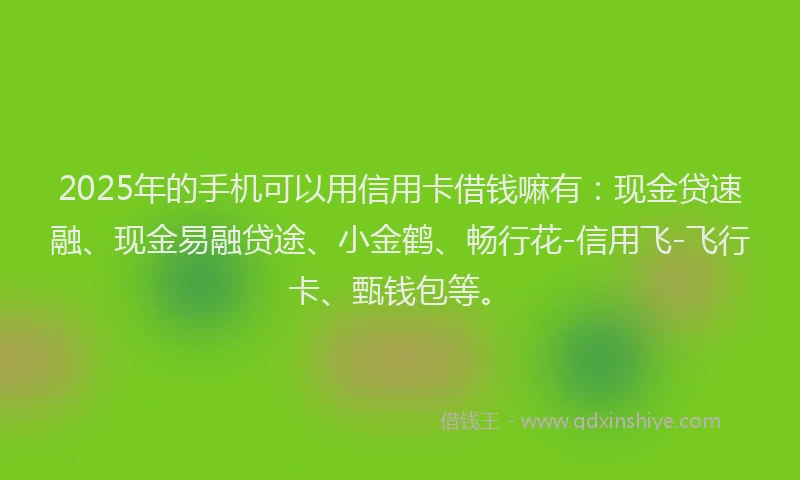 2025年的手机可以用信用卡借钱嘛有：现金贷速融、现金易融贷途、小金鹤、畅行花-信用飞-飞行卡、甄钱包等。