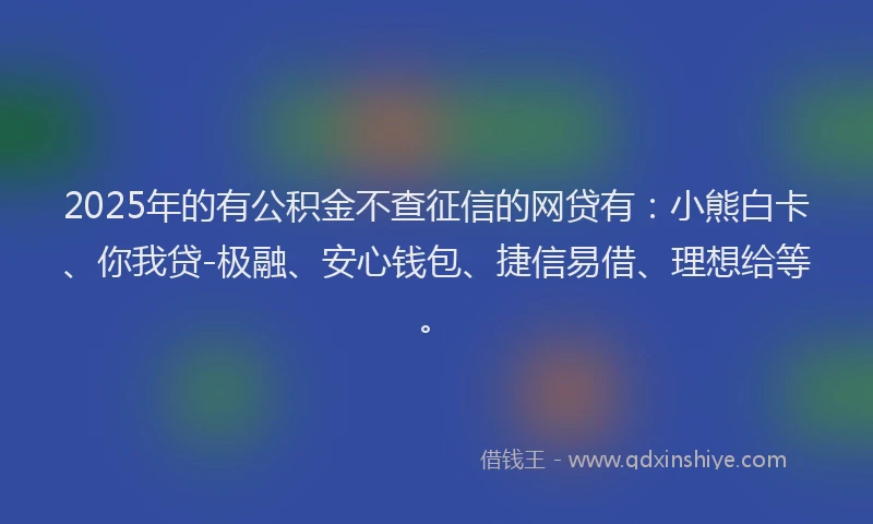 2025年的有公积金不查征信的网贷有：小熊白卡、你我贷-极融、安心钱包、捷信易借、理想给等。