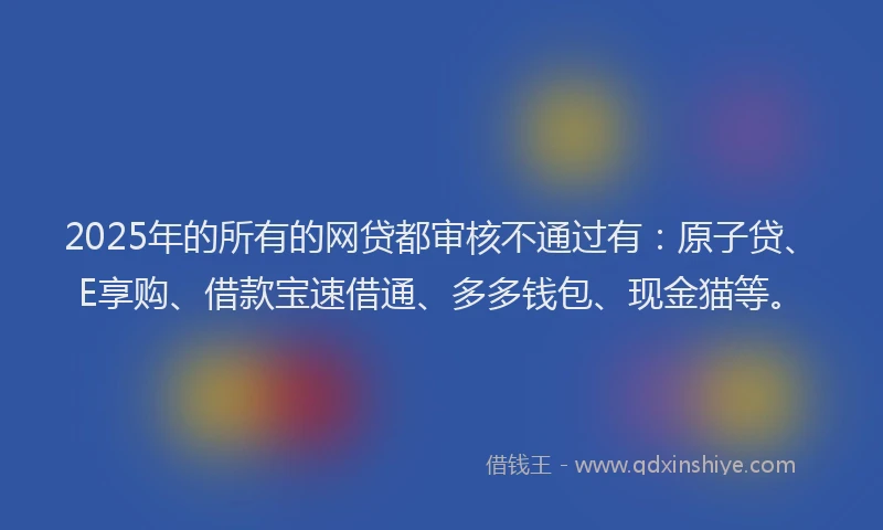 2025年的所有的网贷都审核不通过有：原子贷、E享购、借款宝速借通、多多钱包、现金猫等。