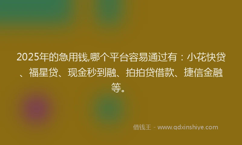 2025年的急用钱,哪个平台容易通过有：小花快贷、福星贷、现金秒到融、拍拍贷借款、捷信金融等。