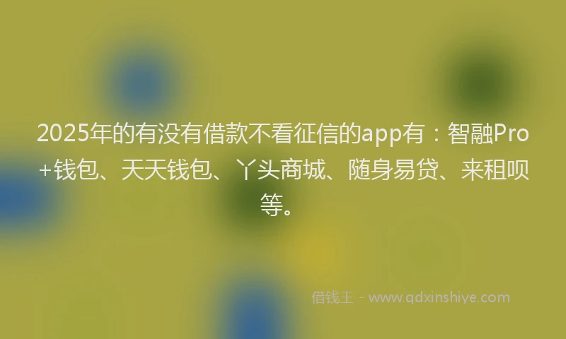 2025年的有没有借款不看征信的app有：智融Pro+钱包、天天钱包、丫头商城、随身易贷、来租呗等。