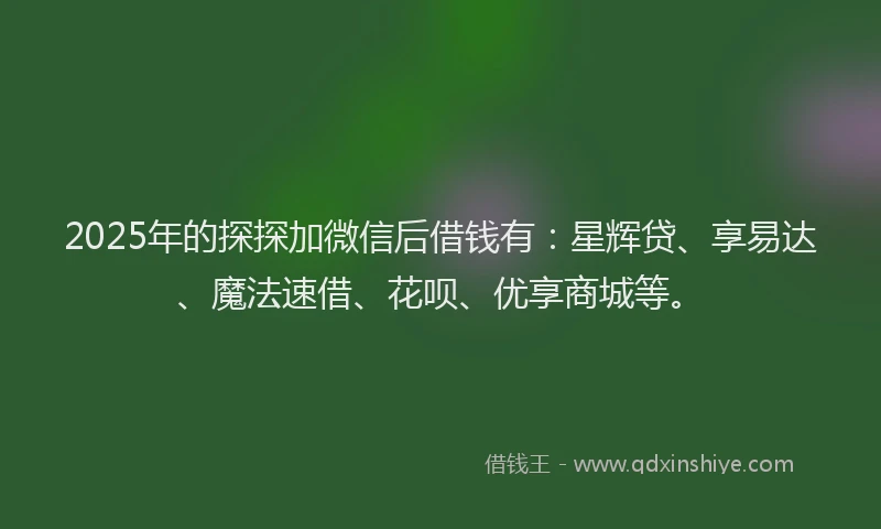 2025年的探探加微信后借钱有：星辉贷、享易达、魔法速借、花呗、优享商城等。