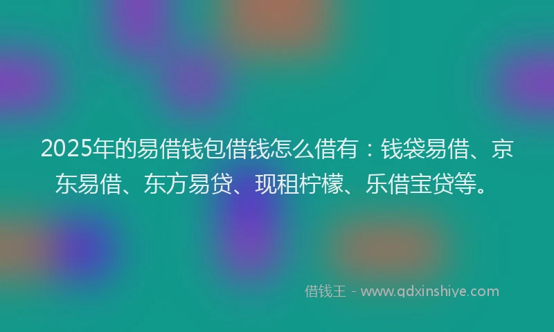 2025年的易借钱包借钱怎么借有：钱袋易借、京东易借、东方易贷、现租柠檬、乐借宝贷等。