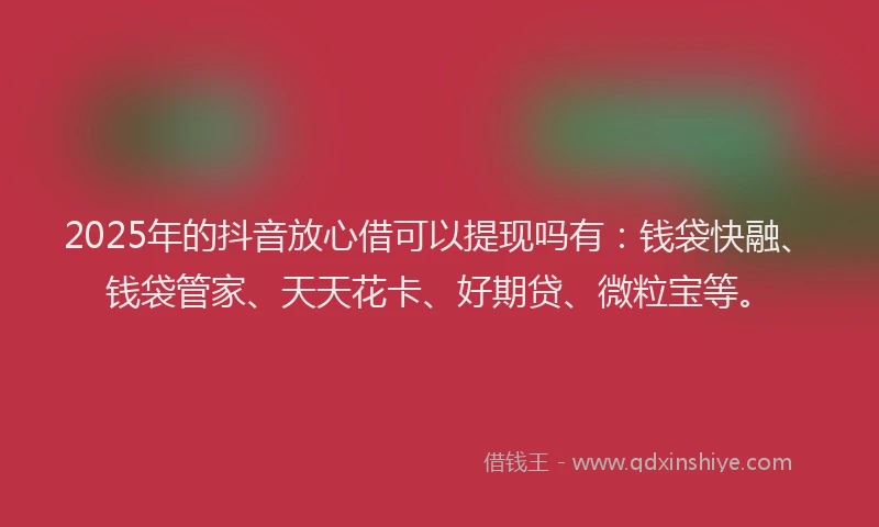 2025年的抖音放心借可以提现吗有：钱袋快融、钱袋管家、天天花卡、好期贷、微粒宝等。