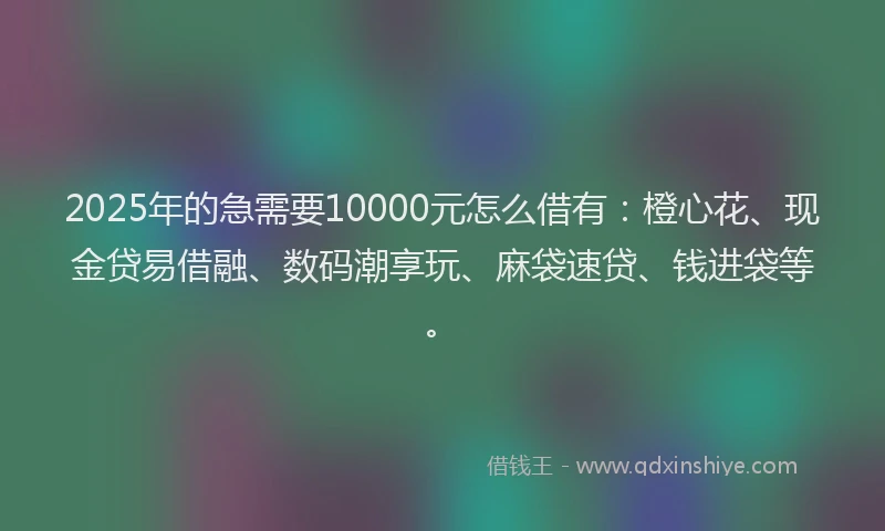 2025年的急需要10000元怎么借有：橙心花、现金贷易借融、数码潮享玩、麻袋速贷、钱进袋等。